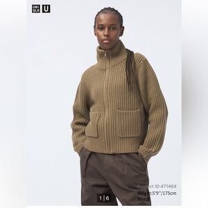 Uniqlo U Wool Blended Zipped Sweater Jacket - Tan/Dark Camel color